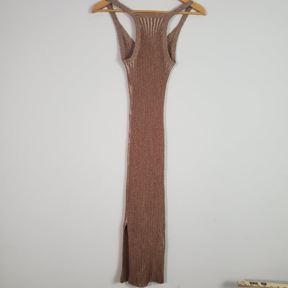 Revolve One Grey Day Dani Tank Dress Small Tan Ribbed Midi Timeless Modern - Picture 9 of 13